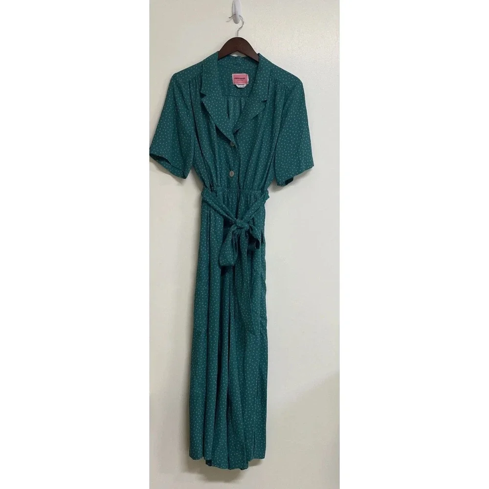 Kate Spade Green Pink Polka Dot Belted Jumpsuit Women's Size 14 NEW‎ Defaced